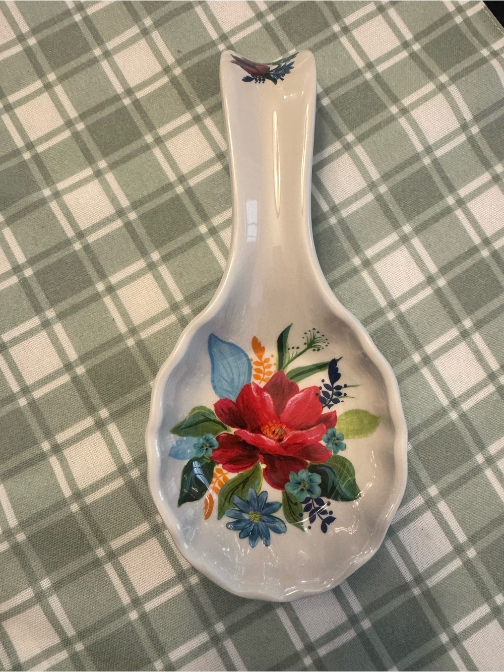 The Pioneer Woman Red and Blue Floral Ceramic Spoon Rest